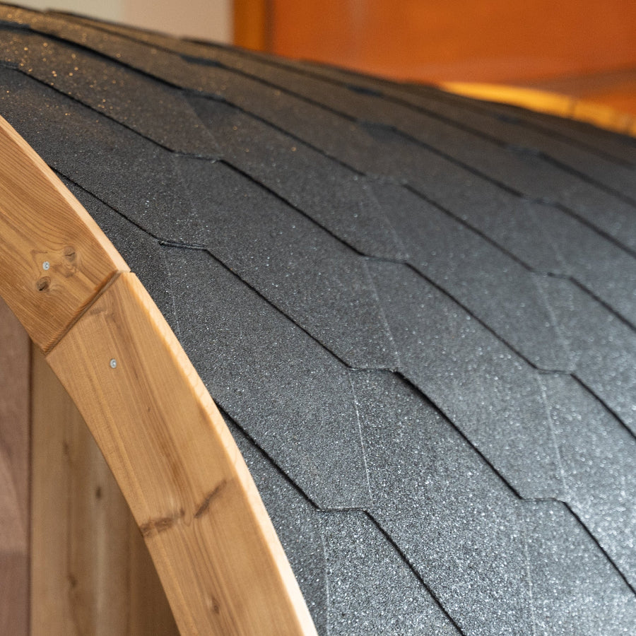 Zwarte dakshingles voor barrelsauna’s 3m2